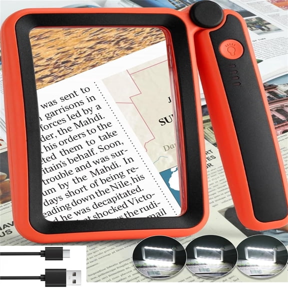 Magnifying Glass with Light, Rechargeable Large Page Magnifier for Reading, Folding Handheld Dimmable, LED Lighted Rectangle Magnifier for Reading Book Small Print for Seniors Low Vision