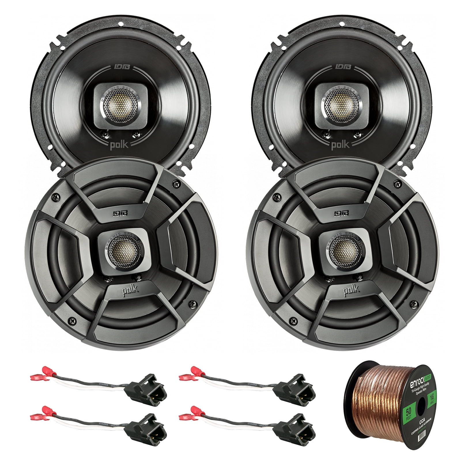 Charcoal 2 Pairs 2 x Enrock Marine 180W 6.5 Water-Resistant Loudspeakers Enrock Audio Marine Grade Spool: 50 Foot 16-Gauge Speaker Wire
