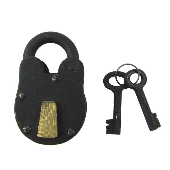 Antique Style Rustic Iron Brass Padlock Heavy Duty Skeleton Key Lock Set 2 Keys
