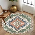 thumbnail image 3 of Round Rugs 6 Ft, Orange Green Boho Non Slip Area Rugs for Kitchen Bedroom Entryway, Medieval Vintage Ethnic Floral Abstract Washable Carpet Runner Rug Floor Mats for Bedroom Home Decor, 3 of 9