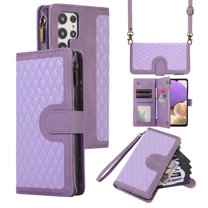 Dteck for Samsung Galaxy S22 Ultra Case, Samsung S22 Ultra Wallet Case with 9 Card Slots, PU Leather Magnetic Flip Zipper Purse Wristlet Strap Crossbody Lanyard Kickstand Phone Case,Purple