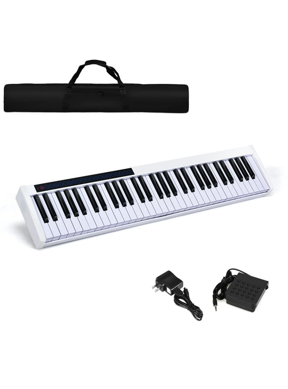 Infans 61 Key Digital Piano Portable MIDI Keyboard w/ Pedal & Bag White