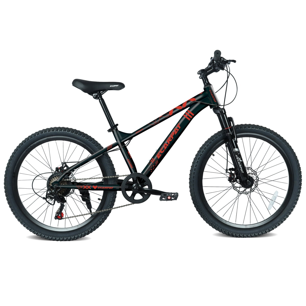 LuckyNote 24 Inch 21 Speed Mountain Bike, Adult Mountain Bicycle with Front Suspension Dual Disc Brakes Steel Frame Non-Slip Tires for Men Women Outdoor Cycling, Black and Red