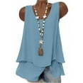 thumbnail image 3 of BiZtdJrK Summer Linen Tank Top for Women Double Layer Round Neck Sleeveless T Shirts Fashion Streetwear Tanks Shirt Light Blue S, 3 of 9