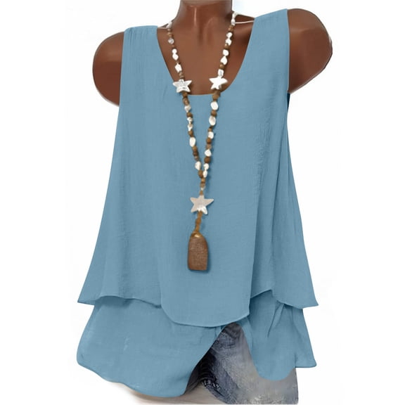 FNFYFH Womens Cotton Linen Tank Tops Summer Flowy Crew Neck Sleeveless Camisole Blouses Basic Layered Shirts