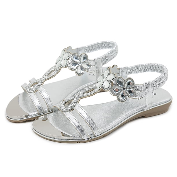 Sandalias Cristal Brillantes para Mujer Cómodas Planas Fiesta Y