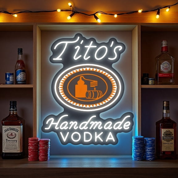 Queen Sense 16"x14" Tito's Handmade Vodkas LED Neon Sign for Wall Decor Dimmable USB Powered LED Light W116THVVVD-5VLED