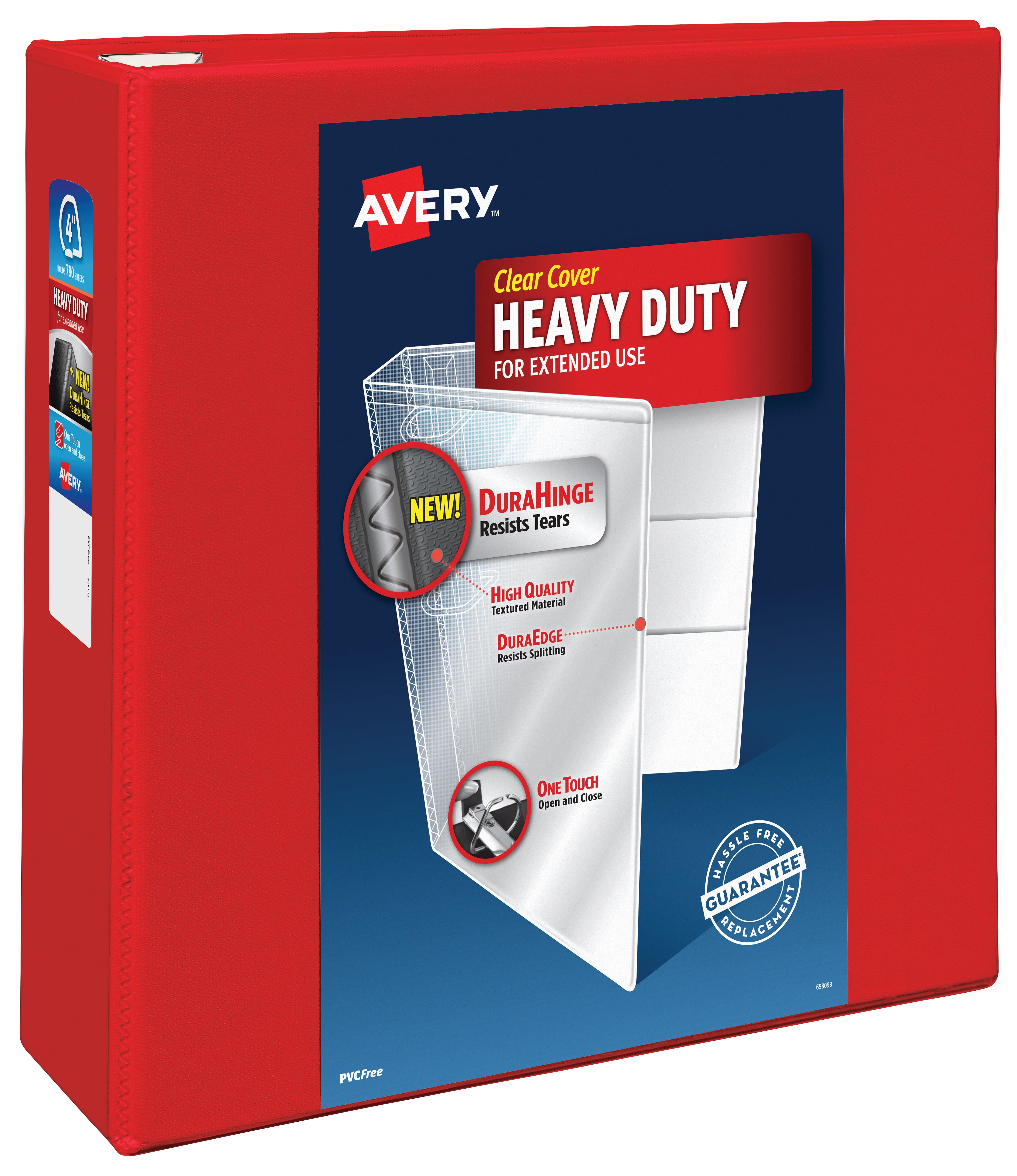 Avery Heavy-Duty View 3 Ring Binder, 4' One Touch EZD Rings, 4.5' Spine, 1 Red Binder (79326)