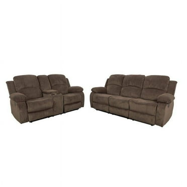 2 Piece Flannelette Mannual Reclining Living Room Set Brown (Sofa & Loveseat)