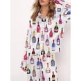 thumbnail image 4 of Argulvti Womens 2 Piece Pajamas Set Polyester Short Sleeve Champagne Print Button Up Shirt + Shorts, 4 of 7