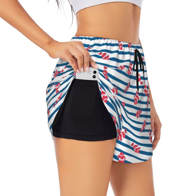 Balery Clown Fish Pantalones cortos deportivos para mujer con forro y dos bolsillos, elásticos, para entrenamiento, gimnasio, yoga-Small