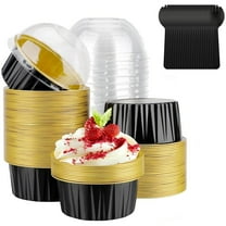 30 Pcs Ramekins with Lids Topboutique Aluminum Foil Muffin Tin Baking Dessert Cups Holders Mini Cake Containers Disposable Cupcake Liners Flan Molds for Wedding Birthday Party Favor-Black&Gold
