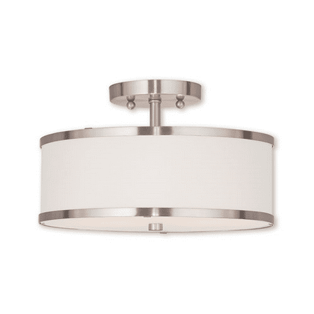 

Semi Flush Mounts 2 Light With Steel Hand Crafted Off-White Fabric Hardback Brushed Nickel size 13 in 120 Watts - World of Crystal