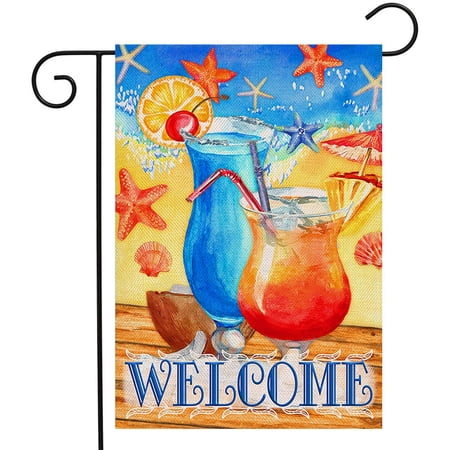 Summer Beach Garden Flag Welcome Holiday Outside Decorations Burlap Yard Flag - pattern:pattern 1