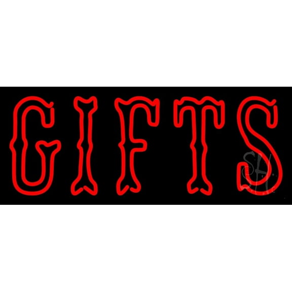 Double Stroke Red Gifts LED Neon Sign 13" Tall x 32" Wide - inches, Black Square Cut Acrylic Backing, with Dimmer - Premium built indoor Sign for Storefront, Store interior.