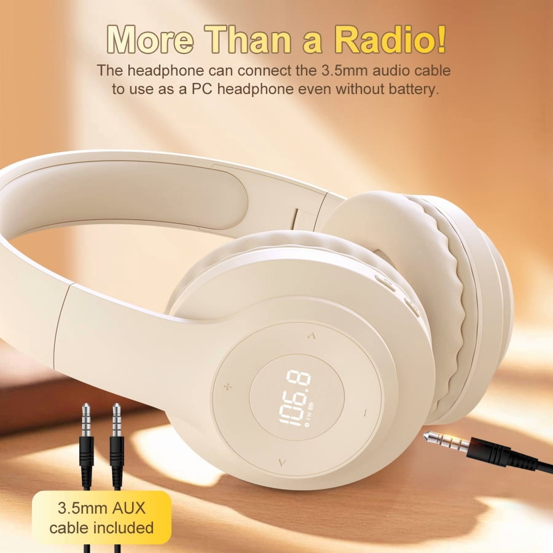 Wireless FM Radio Headphones with Bluetooth, Built-in Microphone, LED Display, Rechargeable & Portable Headphones, Soft Ear Muffs, FM Headset Radio Receiver for Meeting, Works, Hiking, Jogging