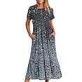thumbnail image 6 of Penkiiy Women Shiny Print Short Sleeve Dress Loose Plain Casual Summer Flowy Tiered Long Maxi Dresses with Pockets M Dark Gray, 6 of 7