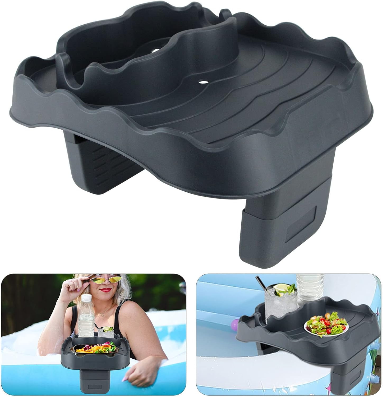 SkyAuks Foldable Hot Tub Side Table with 2 Cup Holders, Black
