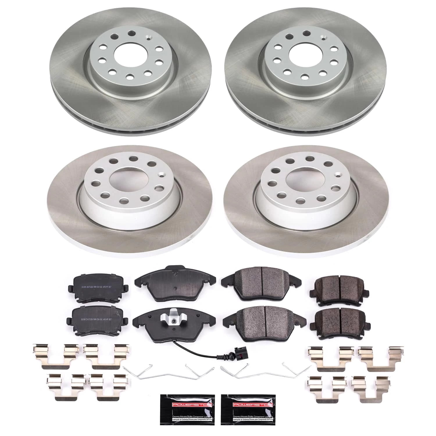 PowerStop Front and Rear Semi-Coated Rotor and Low-Dust Ceramic Brake Pad Kit SC5798