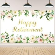 Flower Retirement Party Decorations for Women, White Peony Happy Retirement Banner, Goodbye Photography Banner, Office Work Going Away Party Supplies