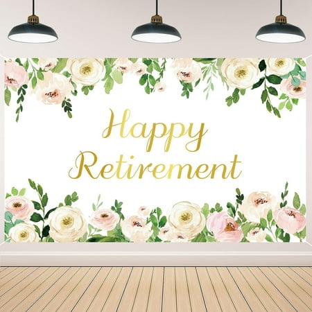 Flower Retirement Party Decorations for Women, White Peony Happy Retirement Banner, Goodbye Photography Banner, Office Work Going Away Party Supplies