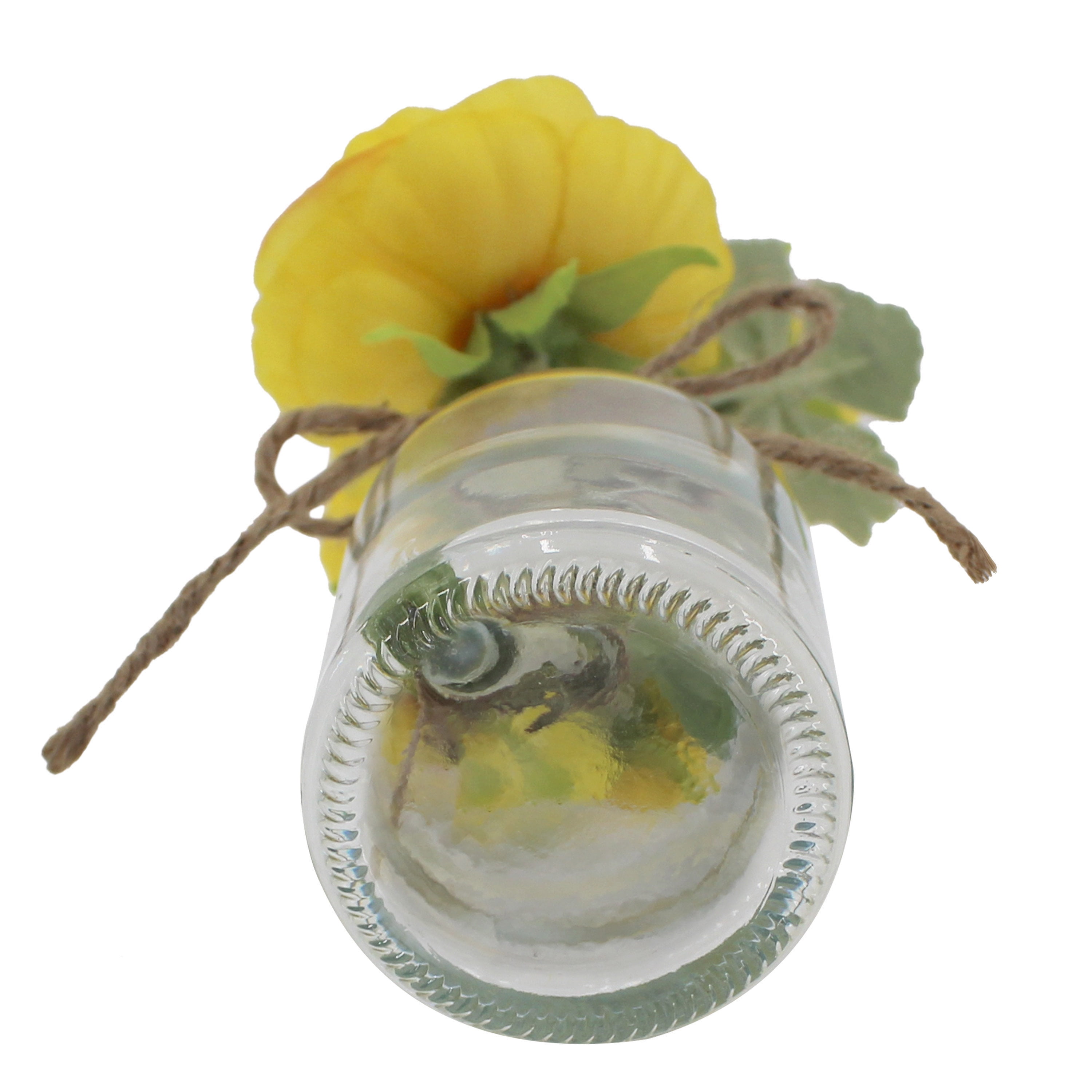 Mainstays 11.5 in Artificial Silk Yellow Flower in Clear Glass Bottle