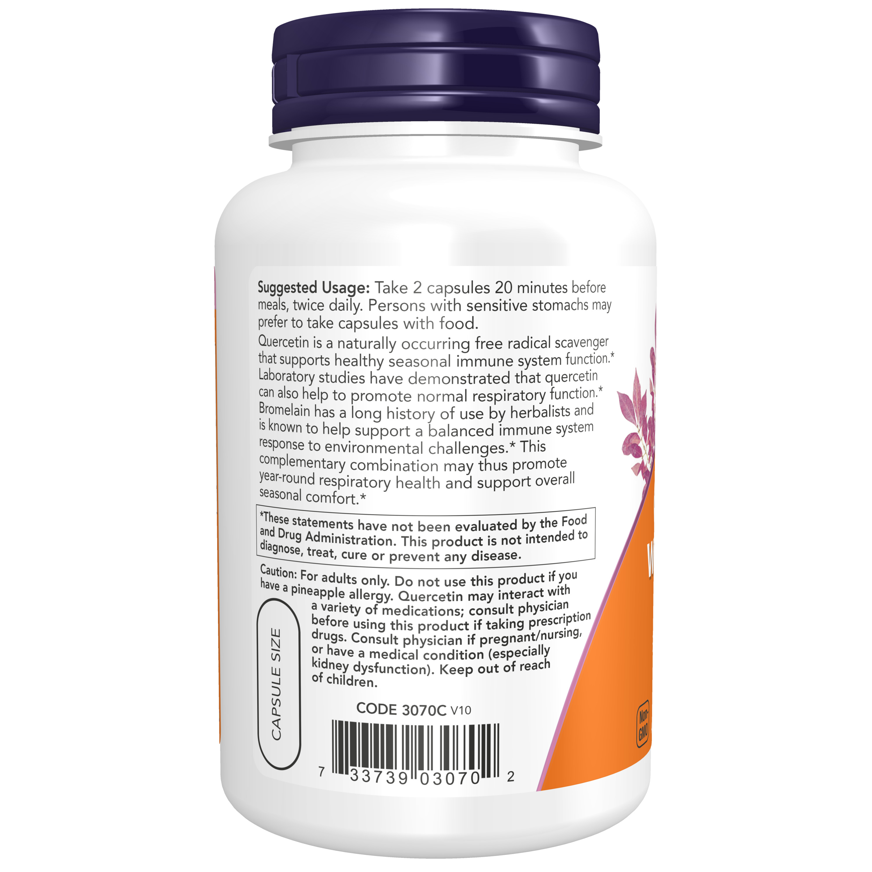 NOW Supplements, Quercetin with Bromelain, Balanced Immune System, 120 Veg Capsules - image 3 of 8