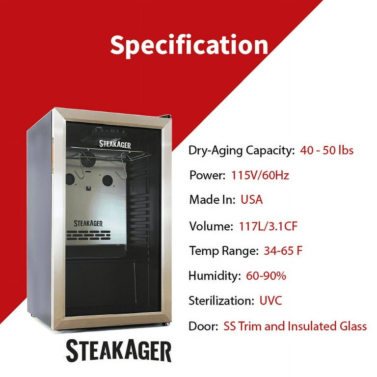 SteakAger PRO 40 Base Unit Steak Dry-Aging Refrigerator, Sleek Refrigerator  to Make Dry Aged Steaks at Home - 40 lbs