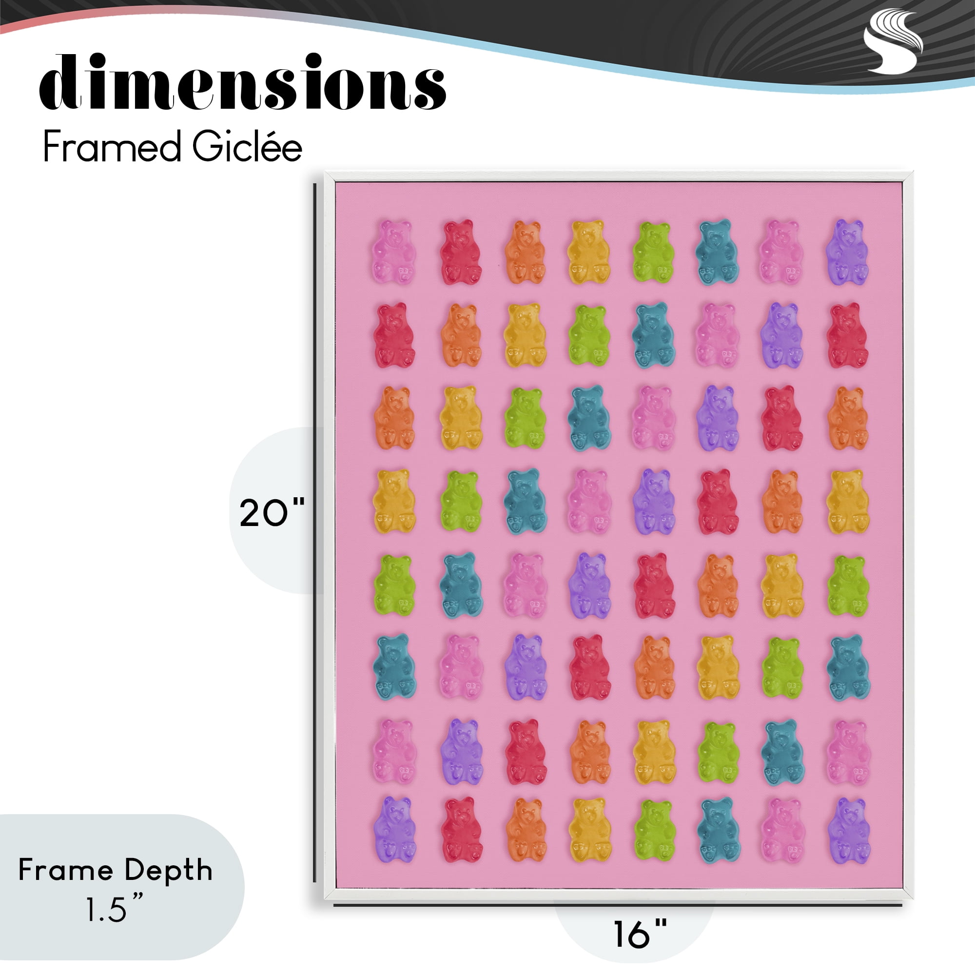 Stupell Industries Rainbow Gummy Bear Candies White Framed Giclee Art, design by LISH Creative