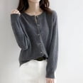 thumbnail image 1 of Cárdigans coreanos de un solo pecho para mujer, suéter de punto de manga larga con cuello redondo para otoño e invierno, suéteres suaves básicos de Color sólido para mujer, 1 of 5
