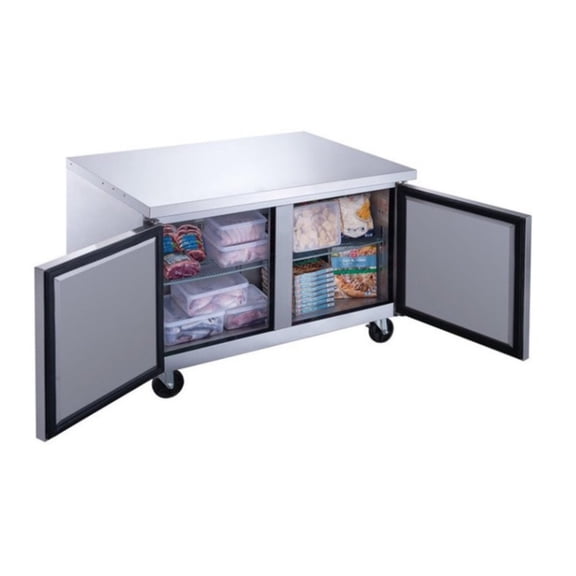 48 inch 13 cu.ft, 36 1/4" heigh Commercial Undercounter  refrigerator, 2 Solid Doors, stainless steel exterior, NSF certified.