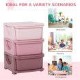 thumbnail image 6 of 3 Tier Kids Storage Cases with 3 Drawers, Storage Cabinet with Round Edge for Boys, Girls, Toddlers, Pink, 6 of 7