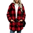 thumbnail image 4 of Staron Winter Coats for Women Hooded Plaid Casual Long Sleeve Warm Loose Oversized Jacket, Red XL, 4 of 7