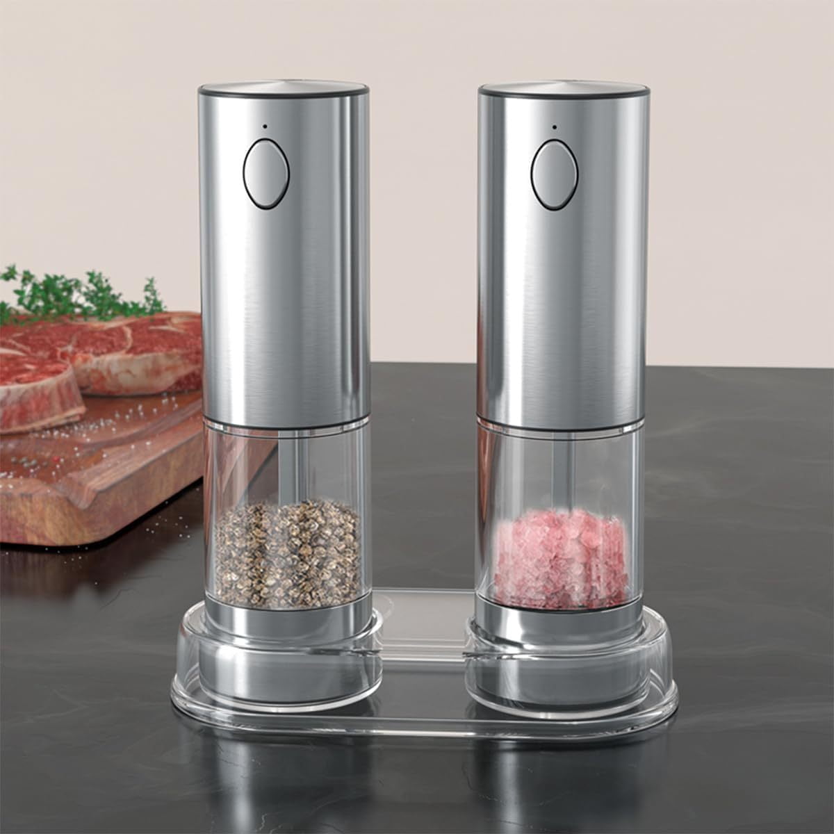 Electric Salt and Pepper Grinder Set, Pepper Mill With Adjustable Coarseness, Rechargeable Salt Pepper Shakers, Visuable Window Led Light