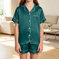 thumbnail image 6 of Dagugfen Sleepwear Suit Sets for Girls Boys Short Sleeve Button down Shirts Elastic Waist Shorts Soft Homewear Comfy Outfits, 6 of 7
