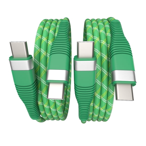 Wellooch 6ft 60W USB-C to USB-C Cable, 2-Pack,Green - Tangle-Free Braided Fast Charger Cord