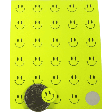 Fluorescent Yellow Smiley Face Dot Circle Stickers 1/2 Inch Round Labels 10 Sheets of 30 Stickers 300 Total