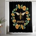 thumbnail image 5 of Honey Bee Shower Curtain, 72" x 72", Retro Sunflowers Wreath Green Leaf Black Background Waterproof Bathroom Curtain Washable Shower Curtain Set with 12 Hooks, 5 of 9