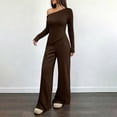 thumbnail image 5 of BRELIL Women Two Piece Sets Cold Shoulder Long Sleeve Tops Wide Leg Pants Casual Lounge Matching Set Solid Basic Pullover Outfits Travel Vacation Loungewear, Coffee S, 5 of 8