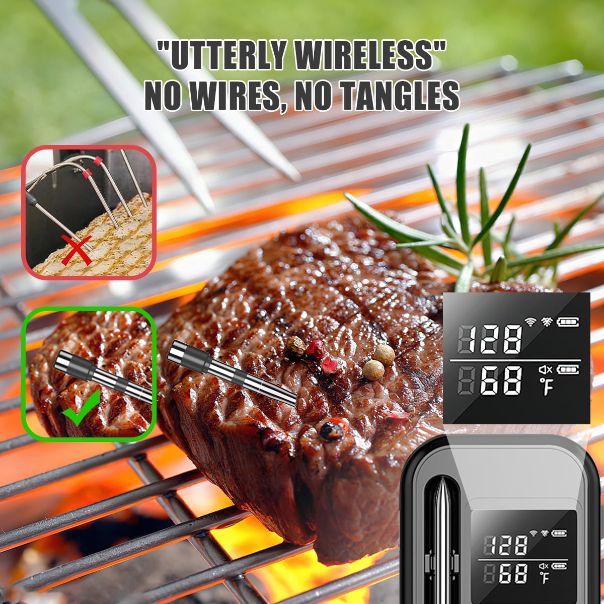 Temmio Smart Bluetooth Wireless Food Meat Thermometer – Digital Cooking  with Wireless Probe – 800Ft Remote Range – with iOS & Android  App, for Smoker, BBQ, Oven, Grill