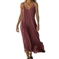 thumbnail image 1 of VEKDONE Robe d'Été Sans Manches en Coton et Lin Uni à Col en V pour Femme Jupe Bordeaux L, 1 of 6