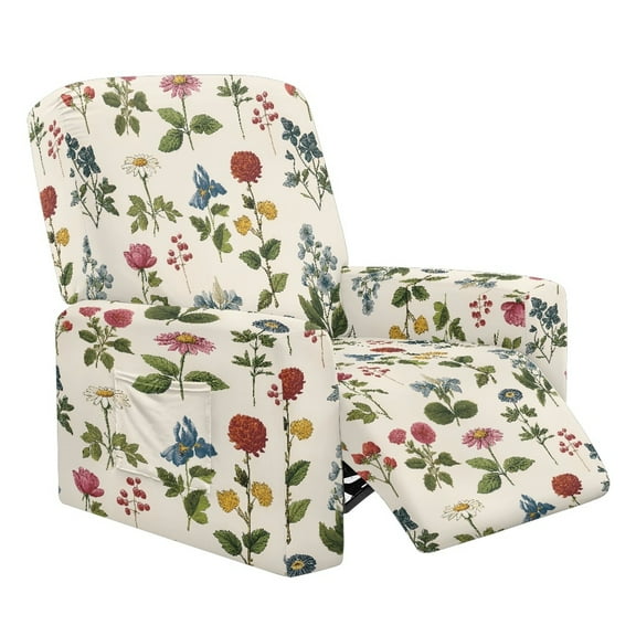 Xixirimido Daisy Hydrangea Floral Pattern Recliner Chair Cover, 4-Pieces Stretch Recliner Covers for Recliner Chair Soft Reclining Chair Slipcover Furniture Protector for Pets Kids