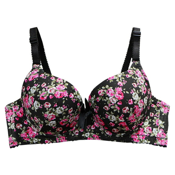 Women's Push Up V Bras, Comfortable Seamless Full Coverage Floral Bra for Women Wireless Floral Bras with Soft Support Everyday Bras 36-42 Womens Bras Clearance under $5