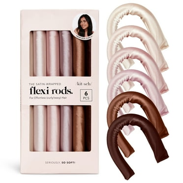 Kitsch Flexi Rods Heatless Hair Curler, Satin Covered Curling Rod, Rosewood 6pcs