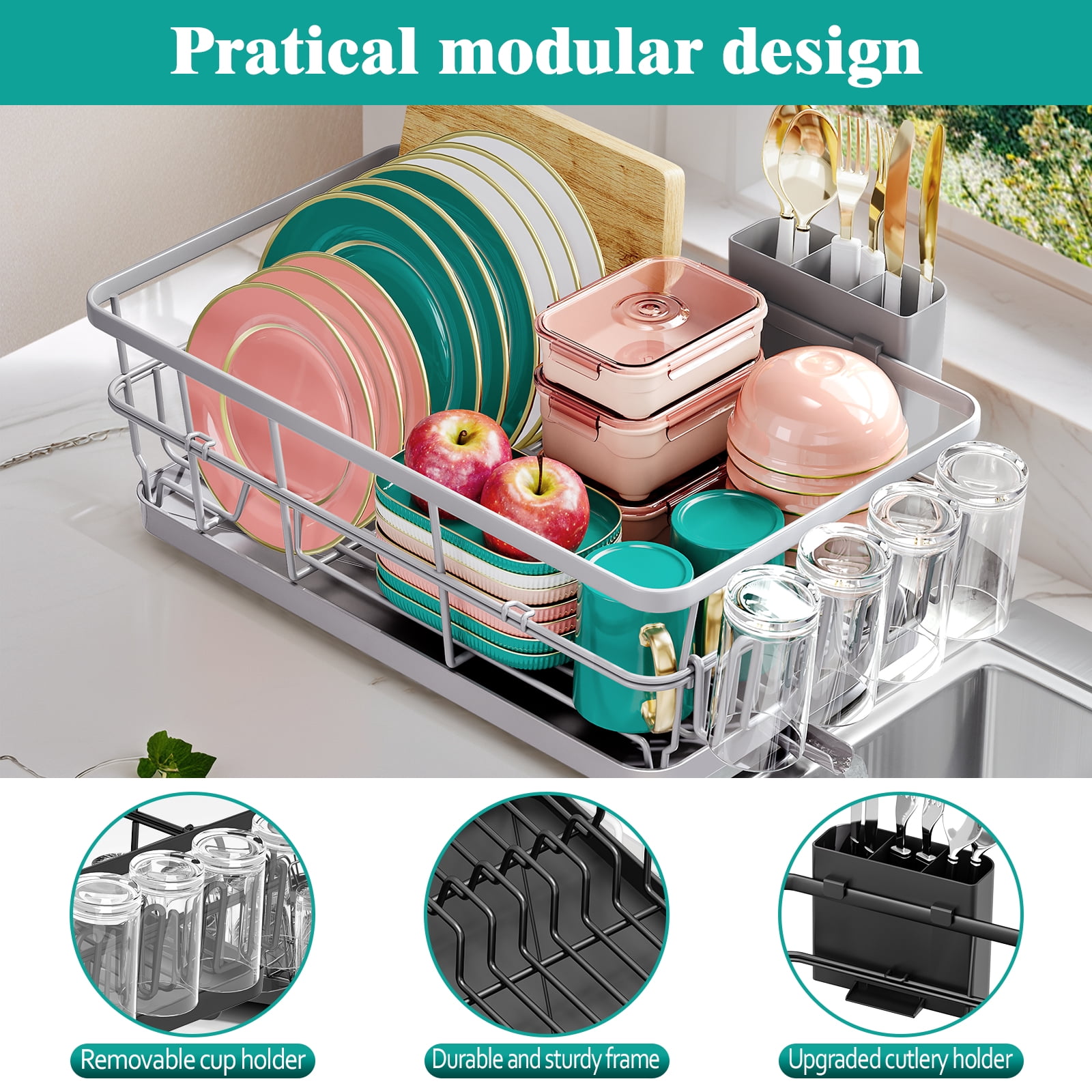 BEHERZT Large Stainless Steel Dish Drying Racks with Drainboard,Countertop Dish Drainer Rack,Kitchen Sink Dish Rack,Black