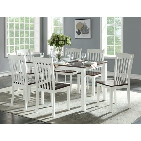 - Acme Green Leigh 7 Pieces Pack Dining Set in White and Walnut