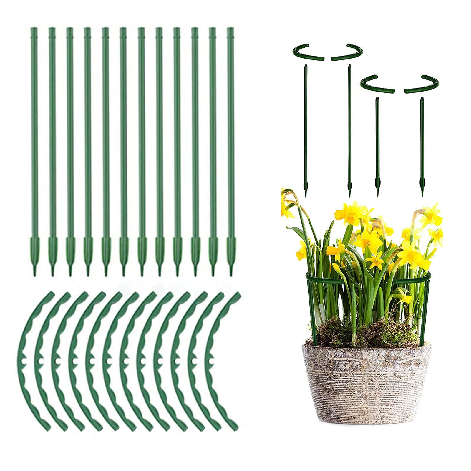 Tomato Cages for Garden Flower Tomato Stakes and Support 12-pack Plant Cages and Supports for Outdoor plants with 20 Pcs Plant Support Clips Vine Rose Metal Half Round Plant Stake Ring for Tomato 