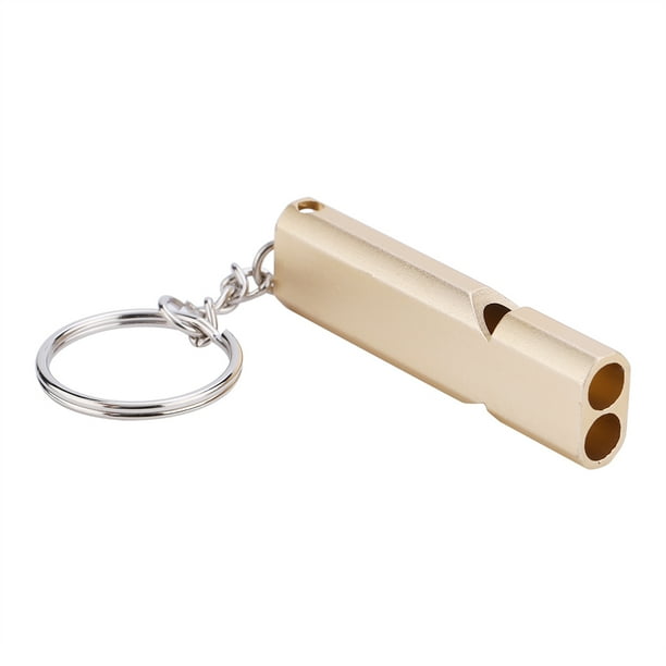 Silbato De Supervivencia De Emergencia De Doble Orificio De Aleación De Aluminio Dorado Con Llavero, Llavero De Herramienta Que Salva Vidas Para Exteriores, Autoprotección