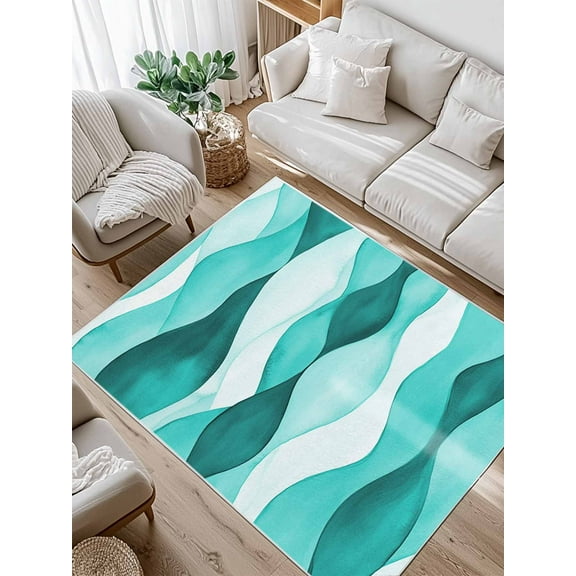 Teal Ripple Area Rug for Bedroom 4x6 Ft Abstract Gradient Watercolor Modern Super Soft fuzzy Throw Rug Non-Slip Fluffy Plush Indoor Floor Carpet for Living Room Nursery Home Decor
