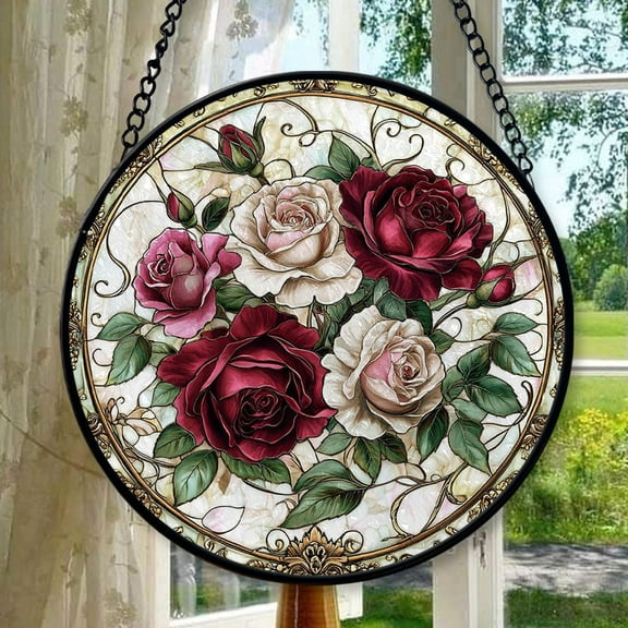 Customized Romantic Victorian Rose Ornament Window Hanging Suncatcher, Home Decor Suncatcher Christmas Halloween Mother's Day, 2025, 2025, Seasonal Holiday Decor, Holiday
